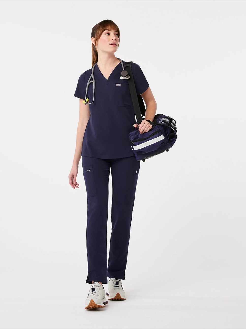 Figs FULL SET Catarina Top Yola Skinny Scrub Pants Navy Blue Small